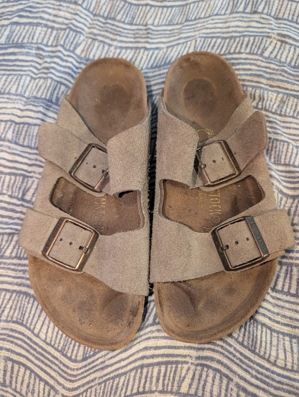 Birkenstock Arizona Sandals Taupe Suede Leather 2 Strap Size 37 US 6